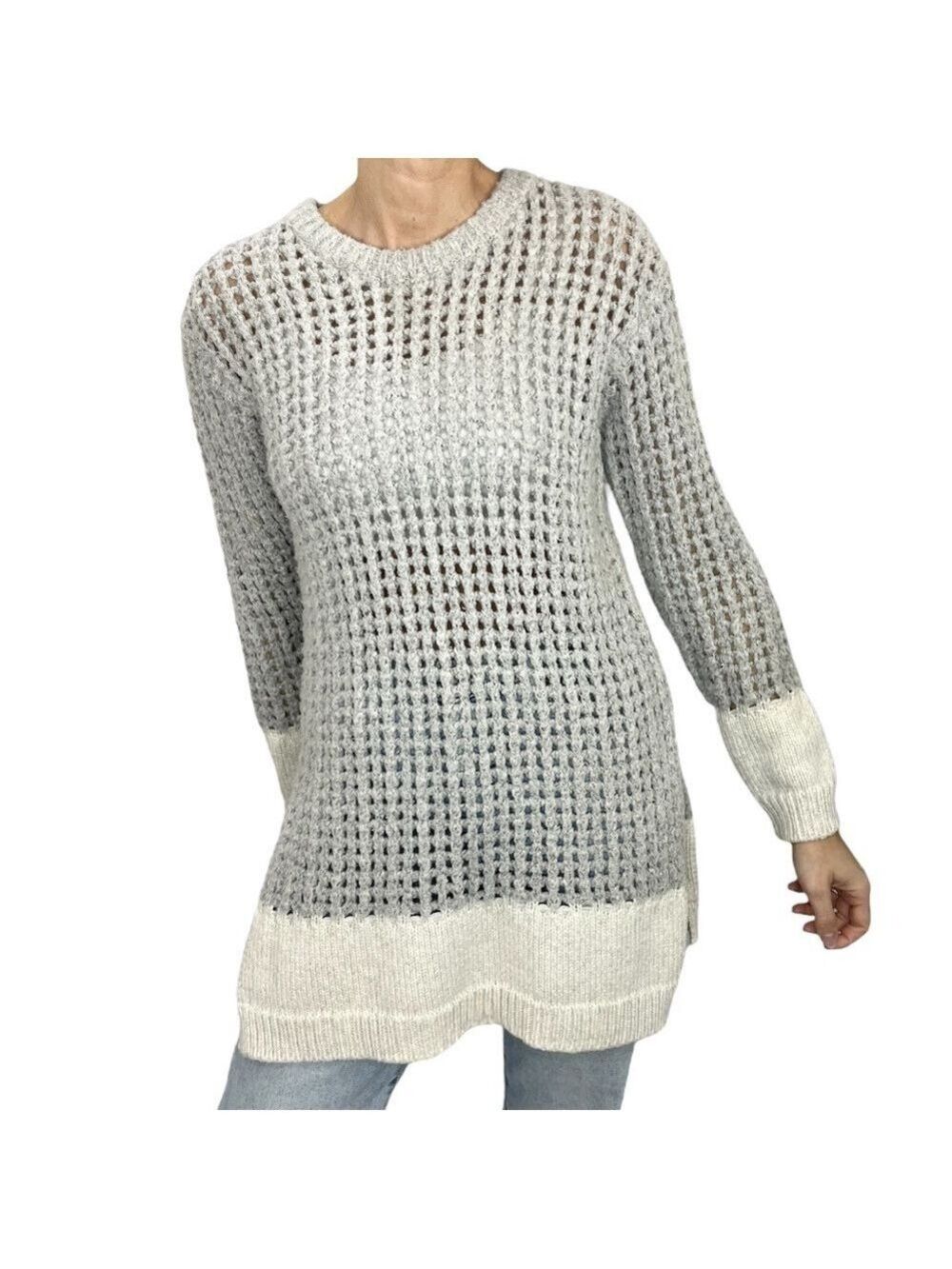 Line the Label Canada grey white open knit crew neck tunic sweater M